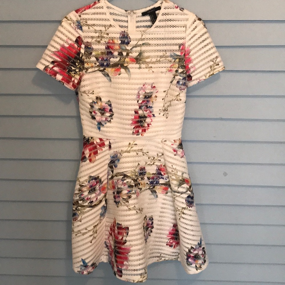 Lace white floral fit and flare dress